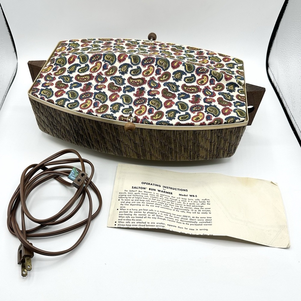 Vintage Salton Automatic Bun Warmer Paisley Cover Works Great USA WB-5